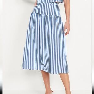 EUC Old Navy Dropped Waist Midi Skirt Blue White Striped Cotton Small